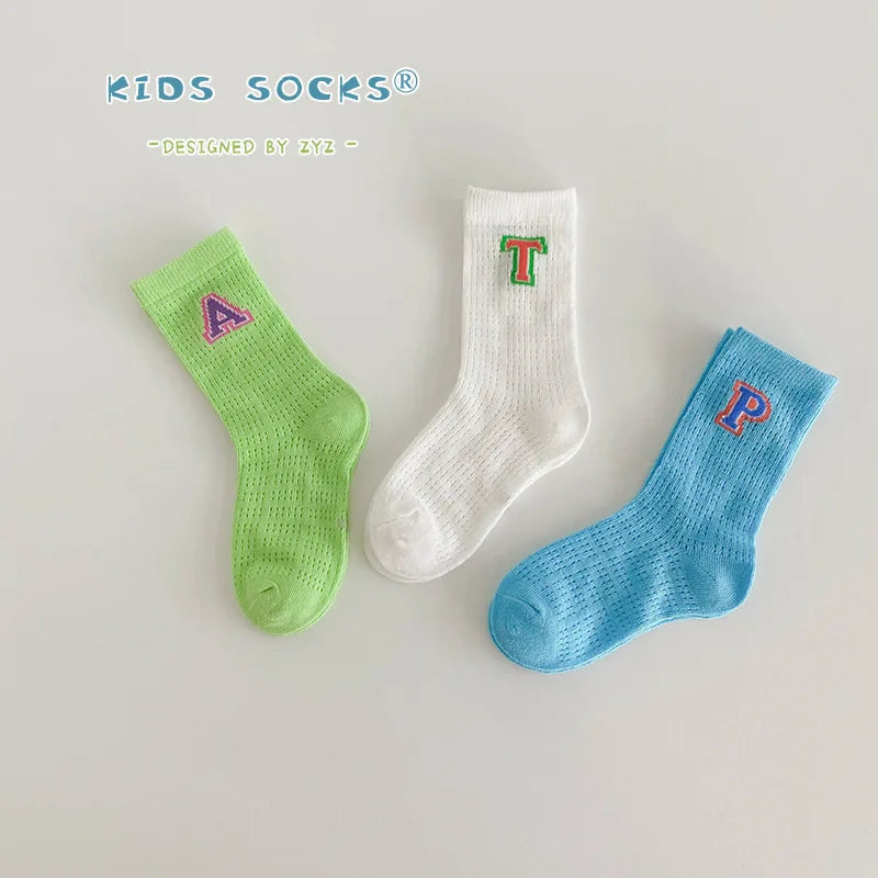 Spring Summer Socks Children Mesh Socks Kids Girls Calf Length Polka Dots Socks 3 Pairs/bag