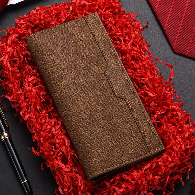 Men's Wallet Men's Long Wallet Vertical Thin Youth Soft Leather Clip Multiple Card Slots Large Capacity Fashionable Suit Bag