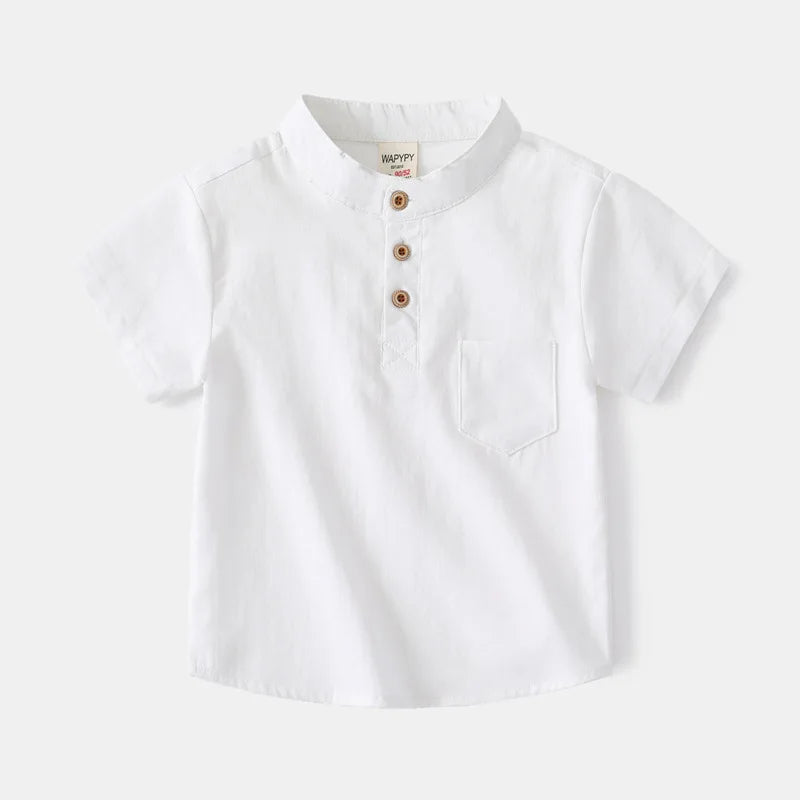 2025 Kids Shirts for Boys Toddler 1 to 2 3 4 5 6 7 Years White Black Yellow 100% Cotton Children Shirts Short Sleeve Summer Tops