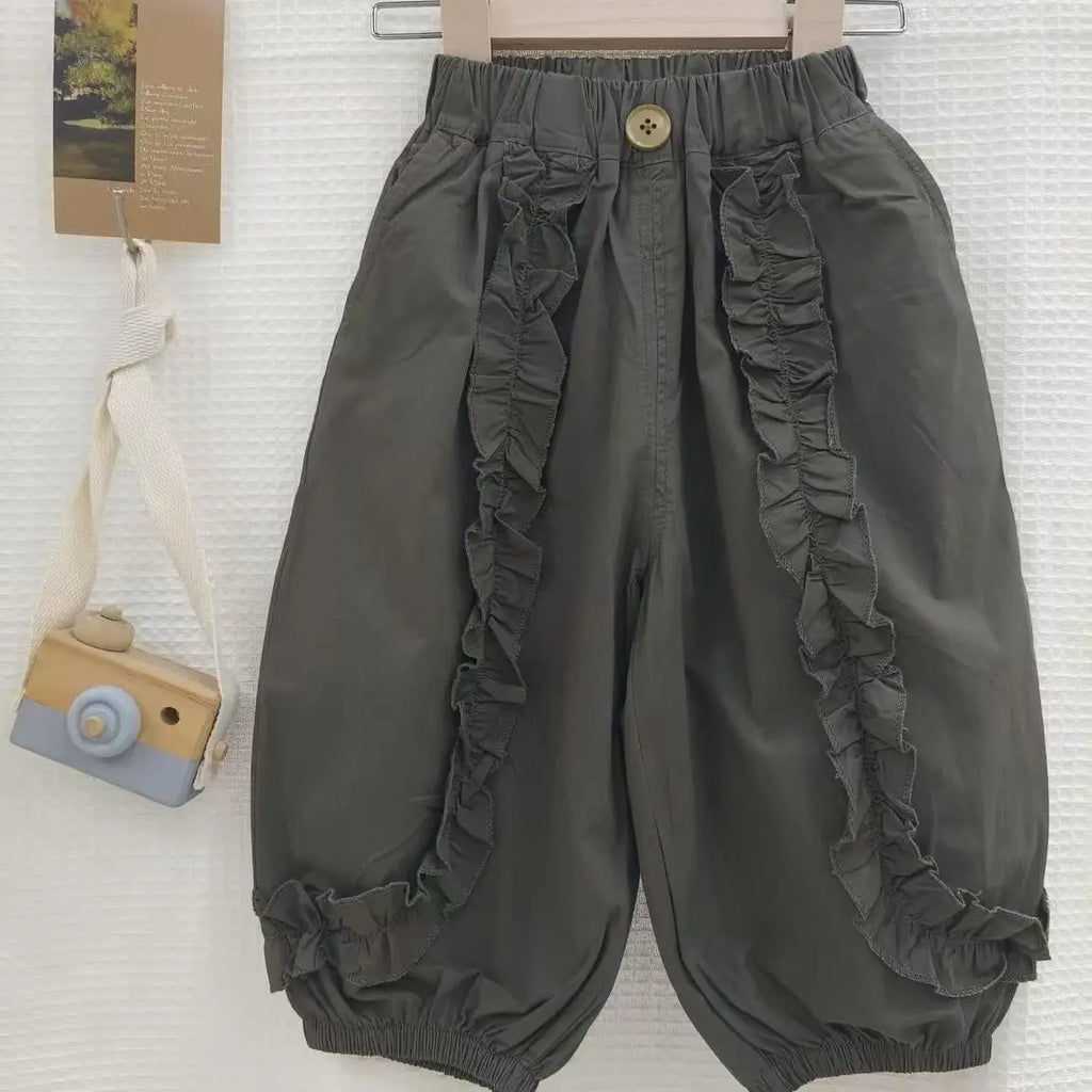 Kids GIrls Ruffle Pants 2025 New Arrival Children Casual Loose Trousers Lace Stitching Pants Baby Girls Thin Cotton Pants