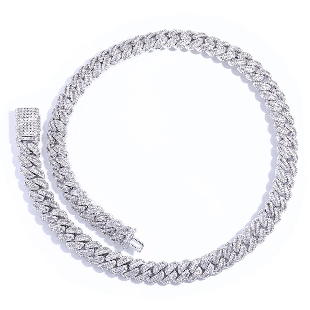 Hip hop Men's Necklace High end Diamond Cuban Chain Square Claw Set With Shiny Stone Brass Miami Women's Jewelry