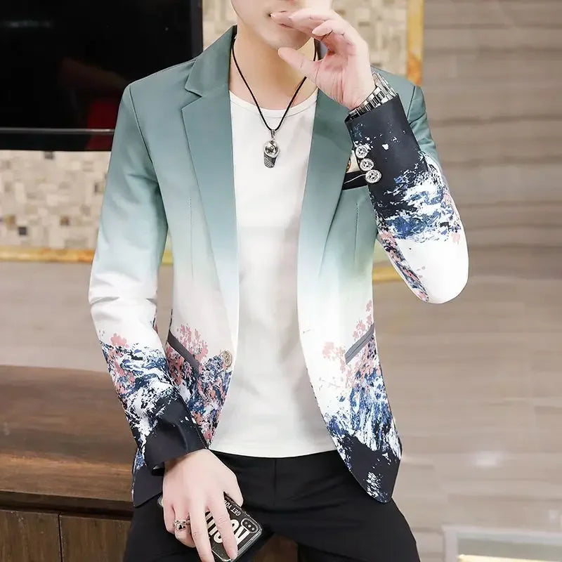 Spring Autumn New Male Sense of Design Leisure Outwea Fashion High-end Blazers Men's Korean-Style Slim-Fit Printed Suit Jacket r