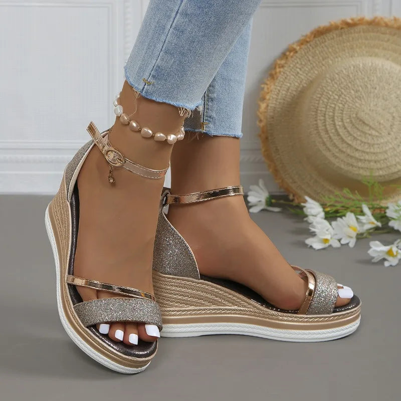 Women Sandals Wedges Sandals Fashion Solid Color Platform Beach Shoes Shallow Casual Women High Heels Designer Open Toe Sandals