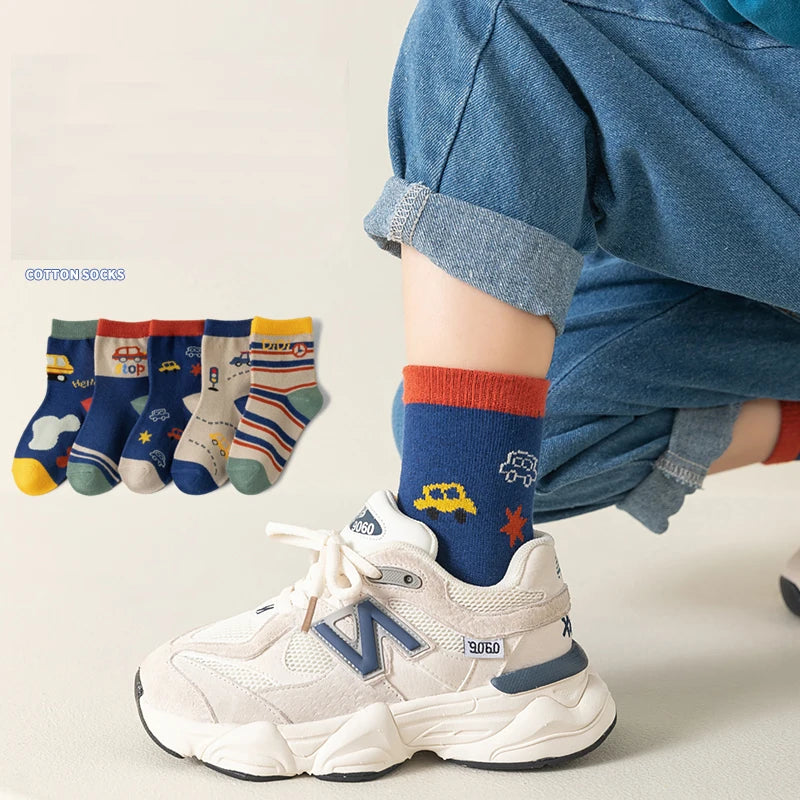 Children's Car Socks Boys Mid-tube Socks Kids Sports Four Season Cotton Socks Skin-friendly 2-12Years old