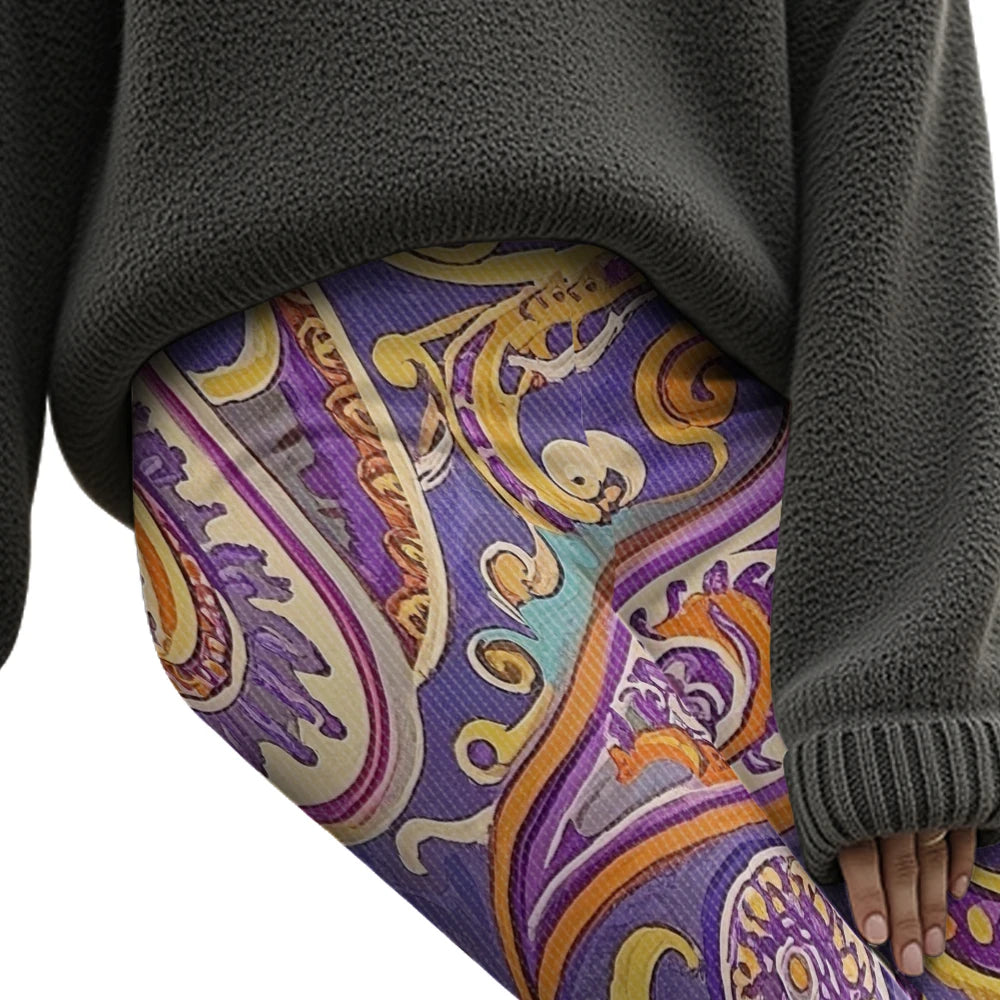 Women High-Waisted Vintage Paisley Print Sports Leggings Full Length Athletic Pants for Yoga Fitness and Casual Boho Chic Wear