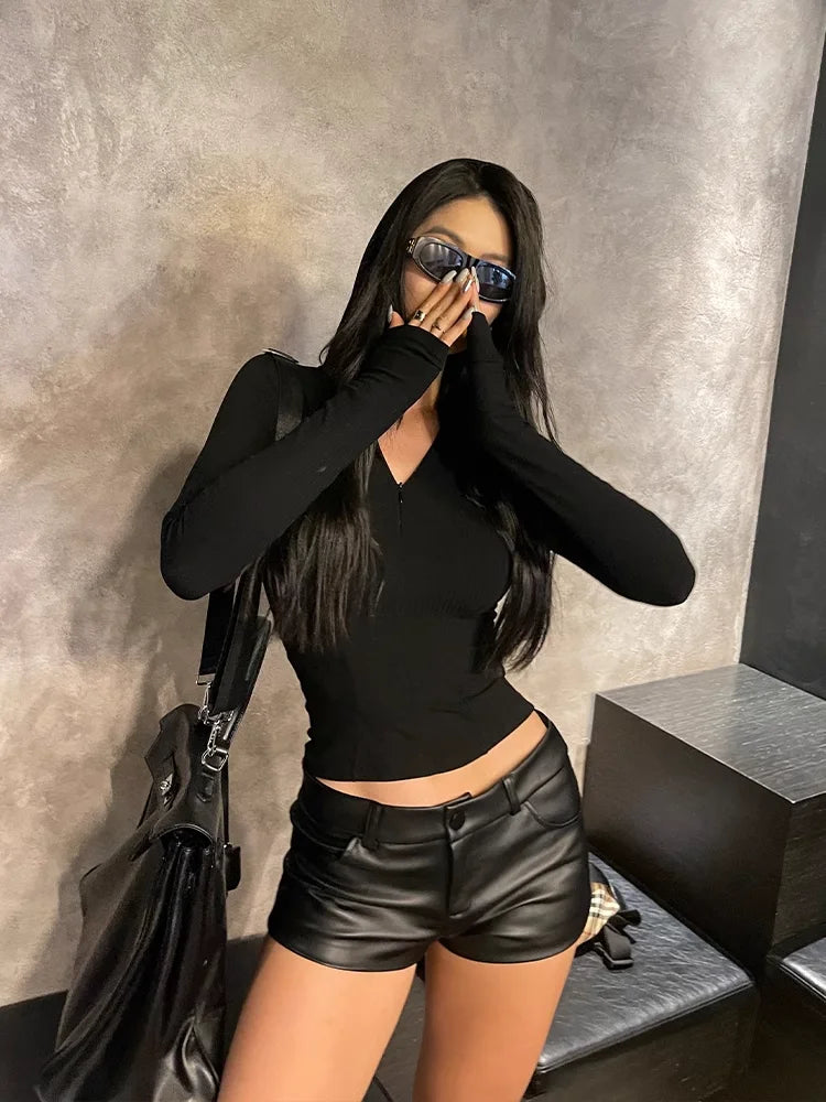 Sexy Black PU Fashion Casual Summer Shorts Women Clothing Faux Leather Goth High Waisted Womens Shorts Y2k Hot Woman Short Pants