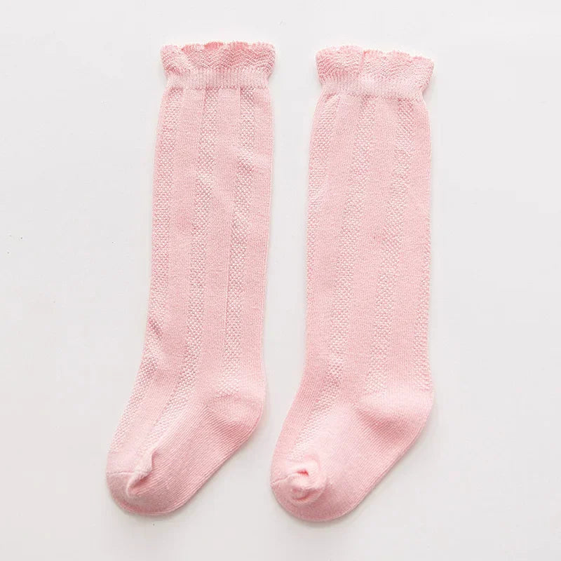 New Spring Autumn Baby Girls Cotton Knee High Socks Kids Girl Long Socks Toddler Double Needle Socks
