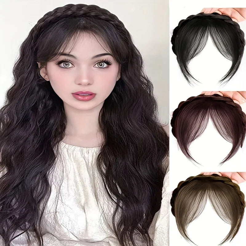 Wig Twist Braids Headbands Eight-character Bangs One-piece Hairpin Cover White Hair Natural Hair Volume on The Top of The Head