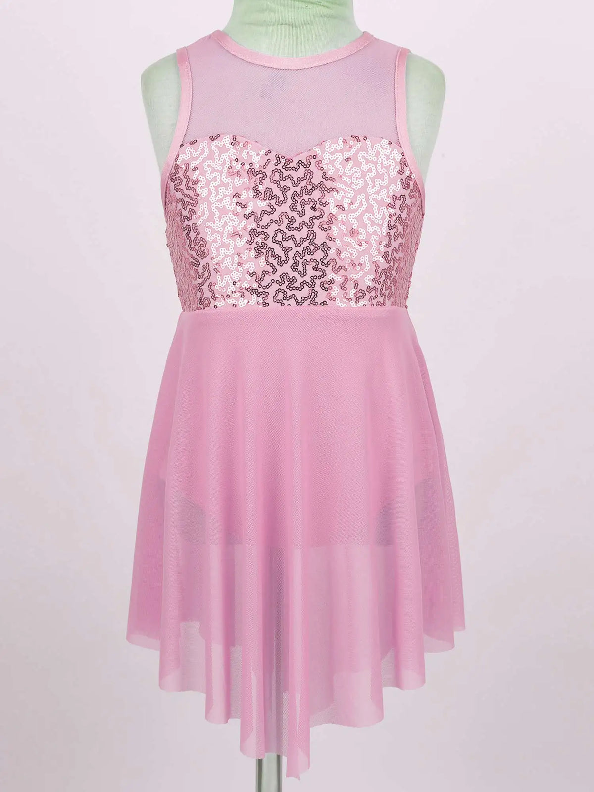 Kids Girls Lyrical Latin Dance Dress Modern Ballet Dancing Leotard Competition Dancewear Sparkling Rhinestone Ruched Dress