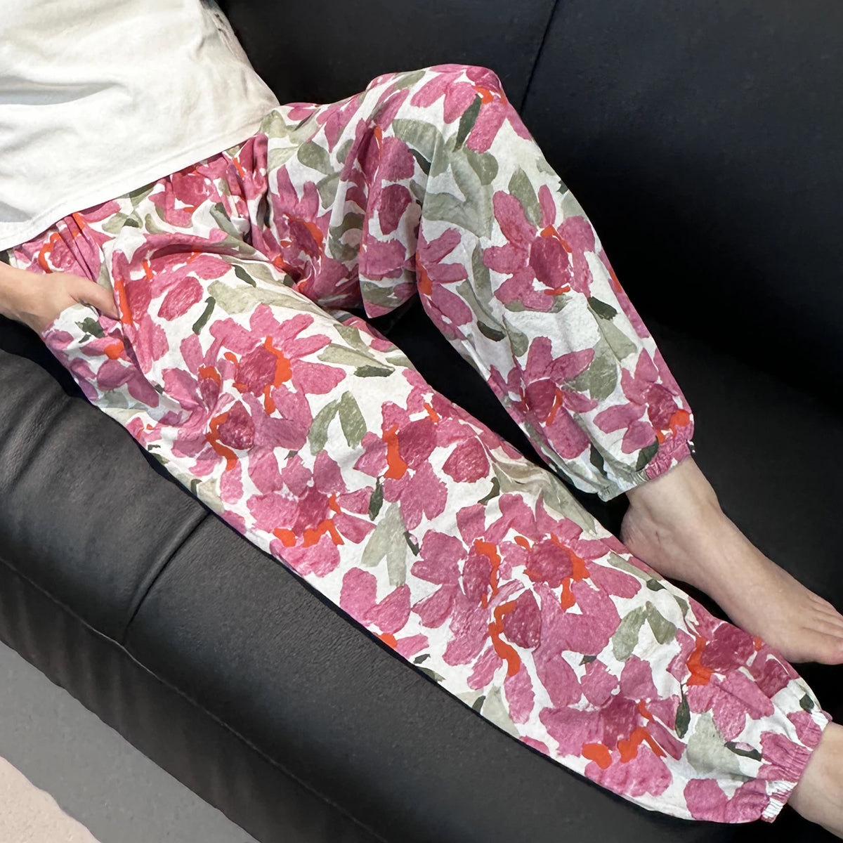 Cool Summer New Silk Cotton Spwear Loose Women's Wide Leg Pants Home Wear Floral Print Heat Resistant Comfortable Casual T...
