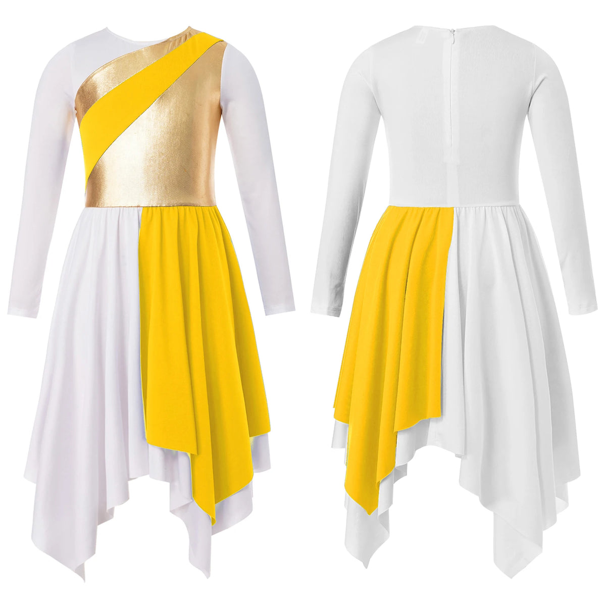 Kids Girls Modern Lyrical Dance Dress Liturgical Worship Praise Church Choir Robe Shiny Sequins Bodice Sheer Mesh Tunic Dresses