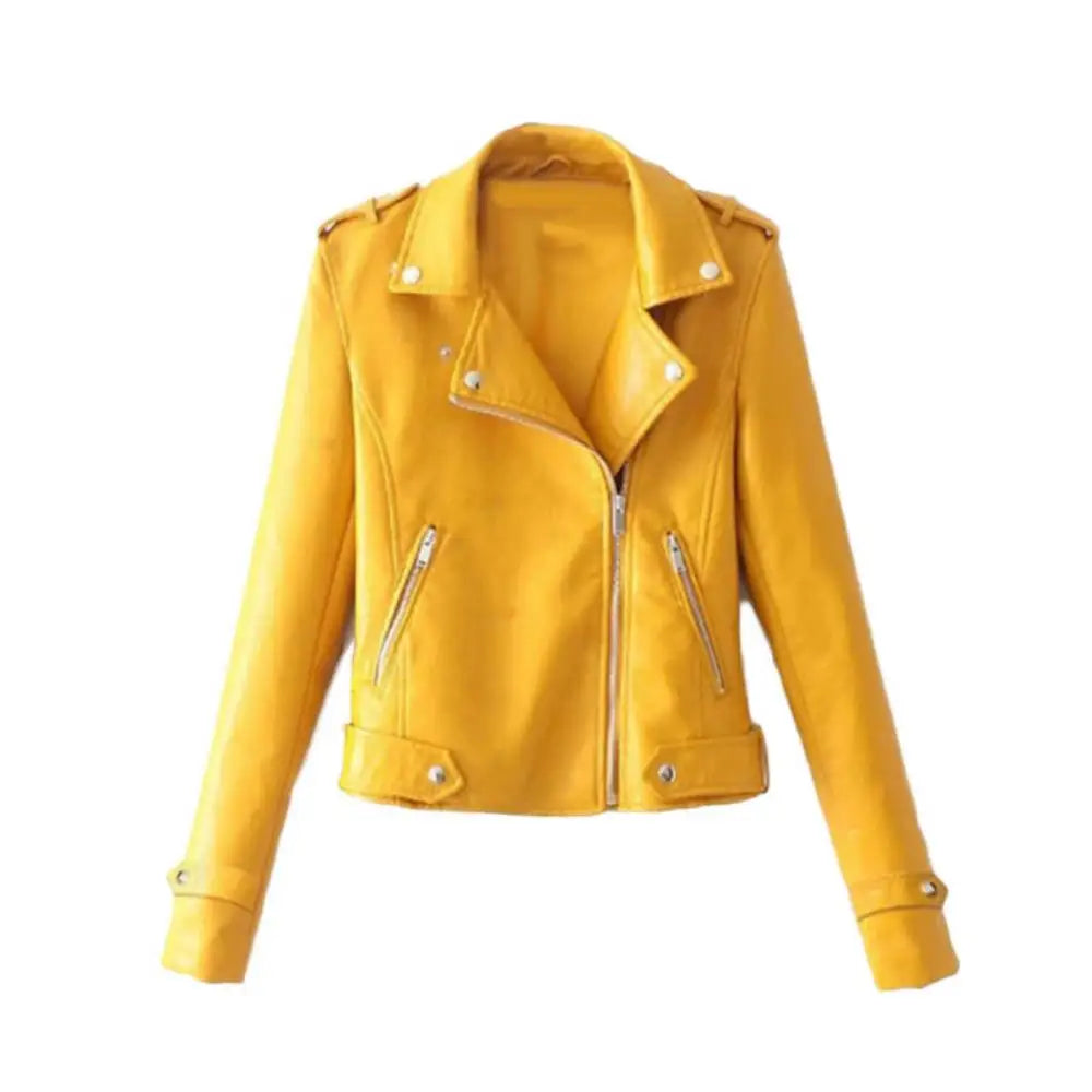 Women Faux Leather Jackets Casual Solid Color Lapel Button Lady Clothings Zip Up Slim Fit Comfortable Women's Winter Down Jacket