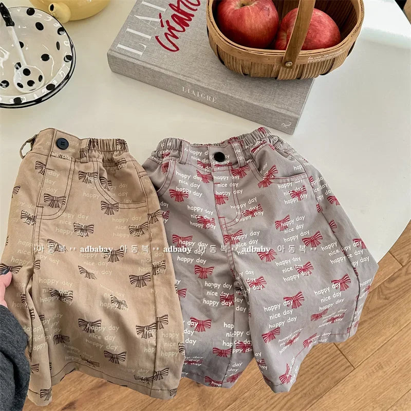 2025 Summer Kids Cotton Pants Korean Style Casual Unisex Boys Girls 1-7 Years Elastic Waist Toddler Clothes Children Trousers