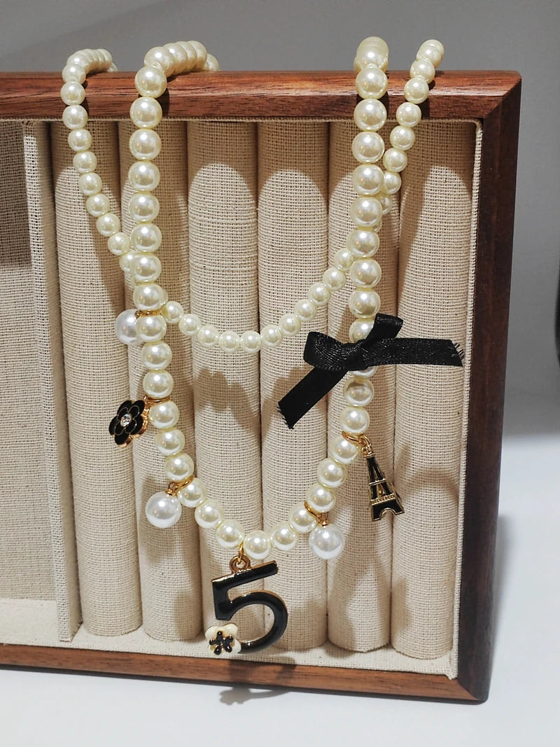 Women  trendy   Choker Pearl Necklace earring  Ladies  Jewelry set Party Accessories