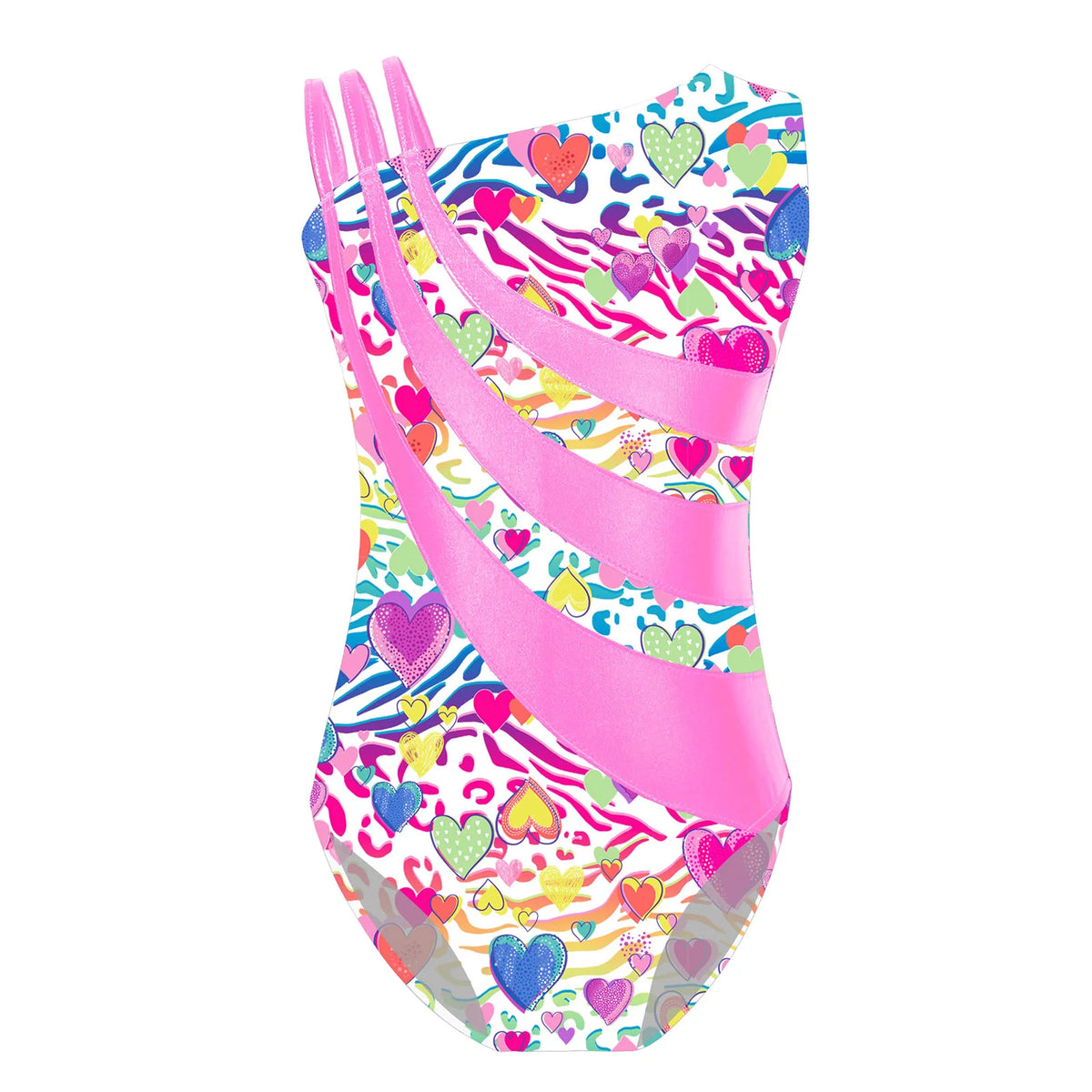 Kids Girls Gymnastics Swimsuit for Dancing Ballet Dancewear Metallic Shiny Leotard Print Asymmetrical Shoulder Strap Bodysuit