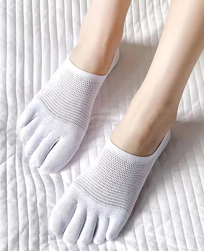 Socks For Women Spring Summer Solid Color Mesh Five Fingers Socks Ankle Short Socks Sweat-absorbing Boat Socks Split Toe Socks
