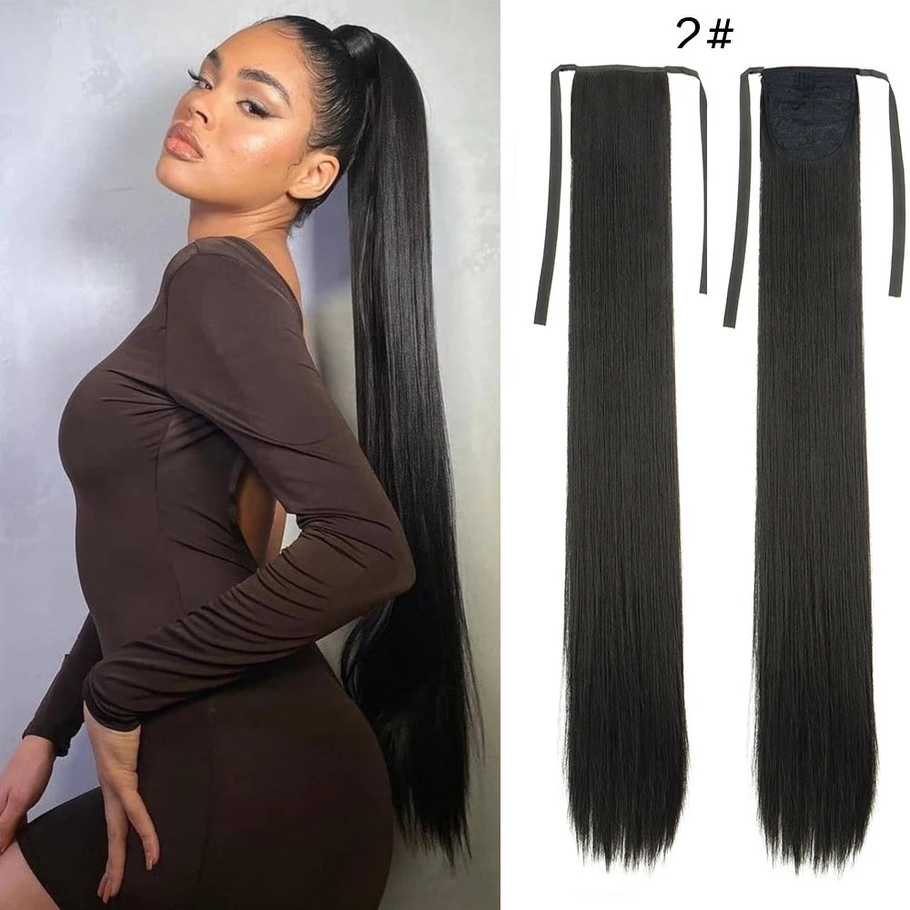 Women's Synthetic Wig (18inch-34inch) Long Straight Hair with a Ponytail Wrap and Clip Style Hair Accessory