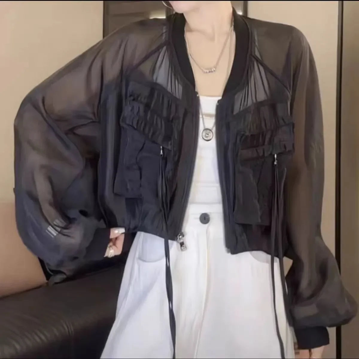 Tops Jackets Women's Summer Stand-up Collar Embroidery Lace Sun Protection Loose Fit Baseball Jacket New Comfortable Minimalist