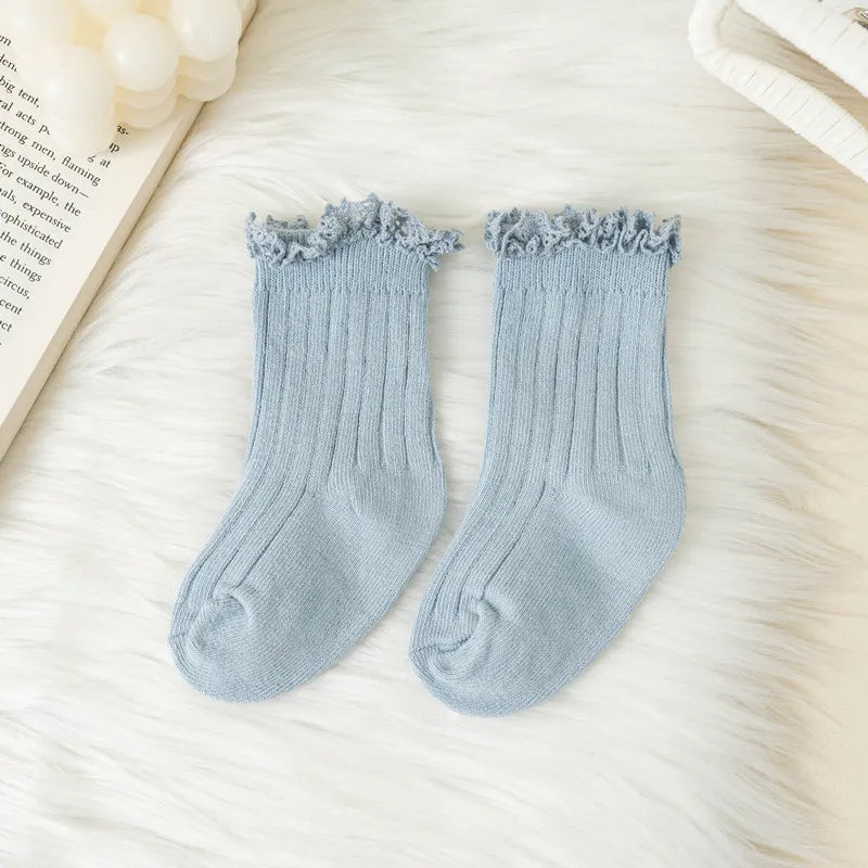 Kids Short Socks Ruffle Baby Girls Toddlers Cute Soft Cotton Sock Lace Flower Children School Uniform Socks For 0-8 Years