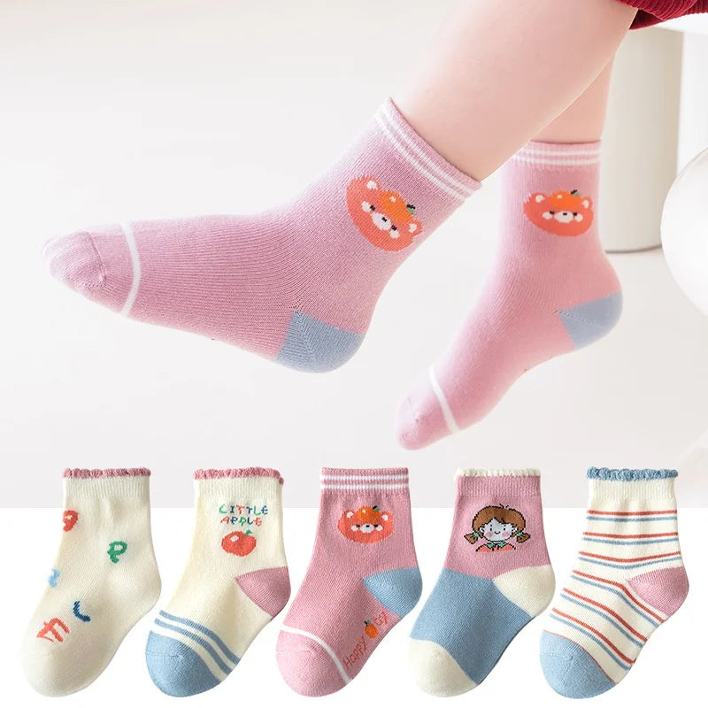5 Pairs Baby Children's Socks Cartoon Spring Autumn Animal Kids Sock Girls Cute Boy Toddler Socks 1-12 Years