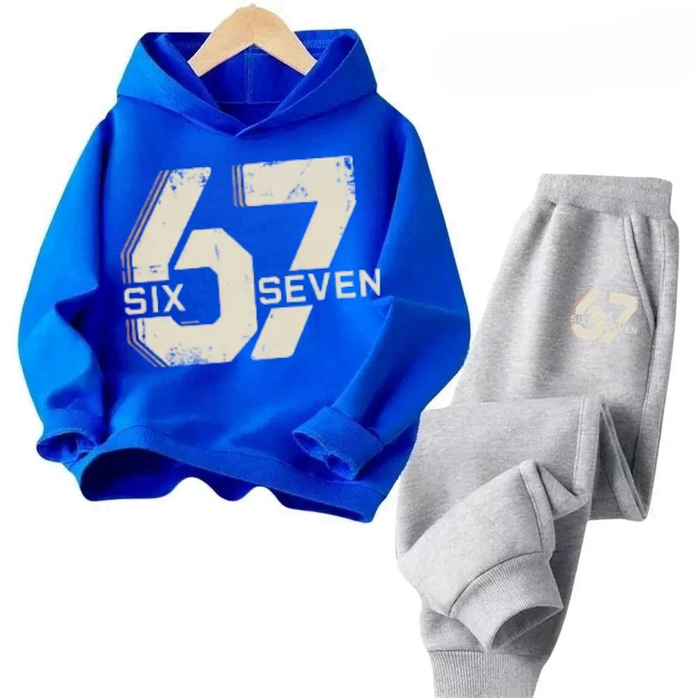 67 Chic Children's Hoodies Set 4-13Y Korean Streetwear Block Tracksuit Fashion Comfortable Kids Sweatshirt 2 Pcs Sets Pant Suit