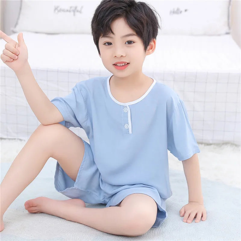 Kids Boys Girls Pajamas New 2023 Summer Thin Cute Cartoon Short Sleeve O-Neck Casual Tops with Shorts Baby Sleeping Clothing Set