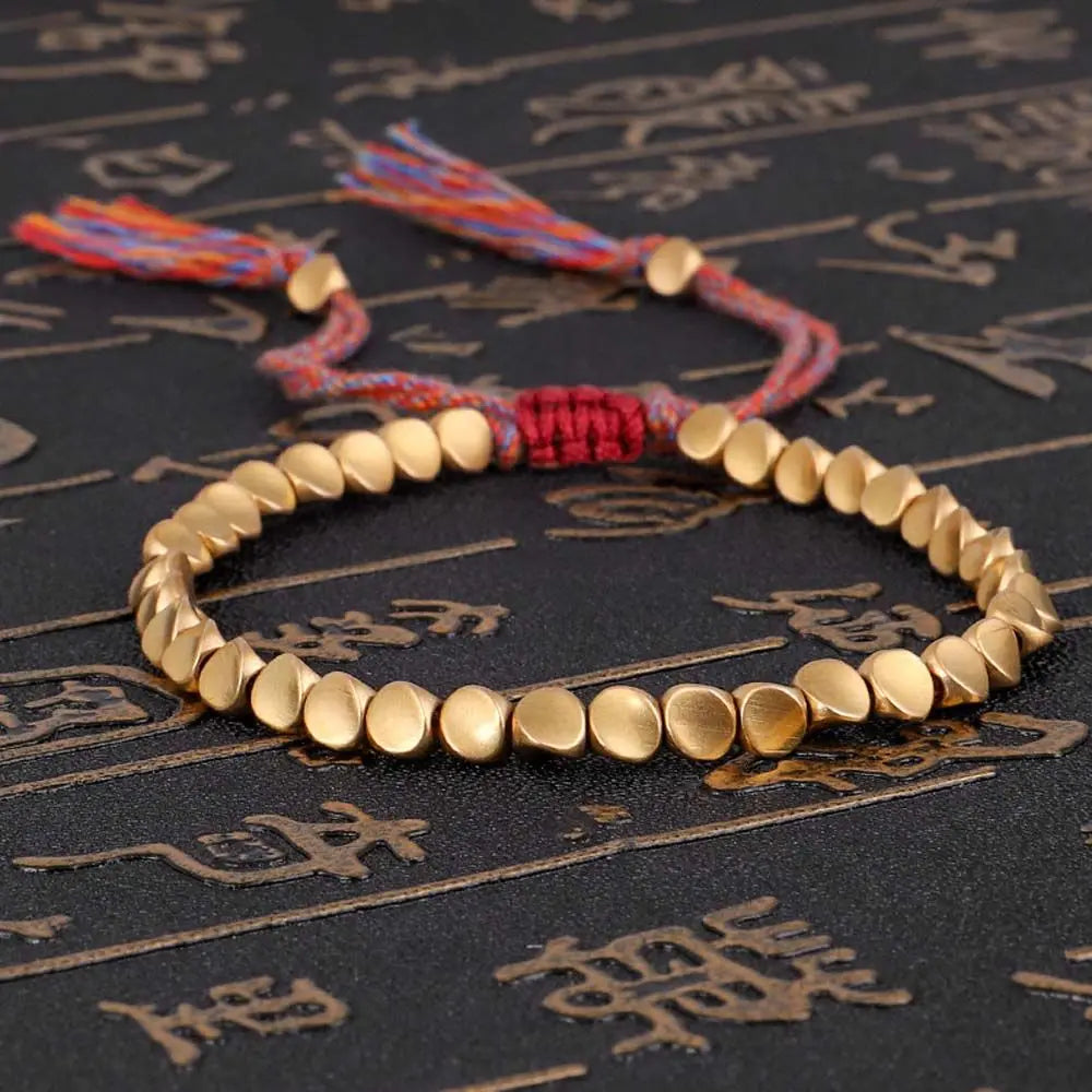 Men Gifts For Lovers Buddhist Cotton Rope Adjustable Braided Bracelet Wrist Jewelry Copper Beads Bangles
