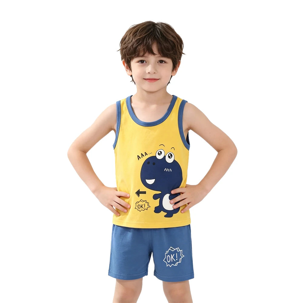 Summer Girls Pajamas Sets Kids Clothes Vest Suit Children Clothing baby Cotton T-Shirts Shorts Tank Top Boys Pyjamas Tank Tops