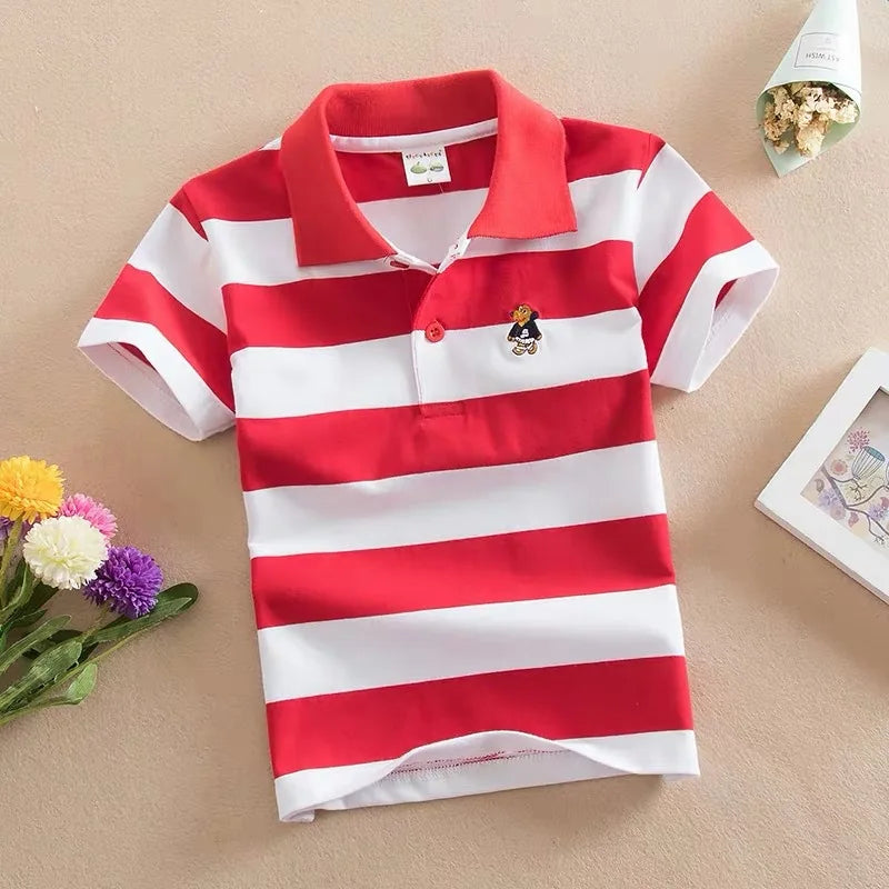 Kids Polo Shirts Summer Children's Short Sleeve Boys Top Polo Shirt Color Striped 2Y-12Y Teens Cotton Girls School Shirts