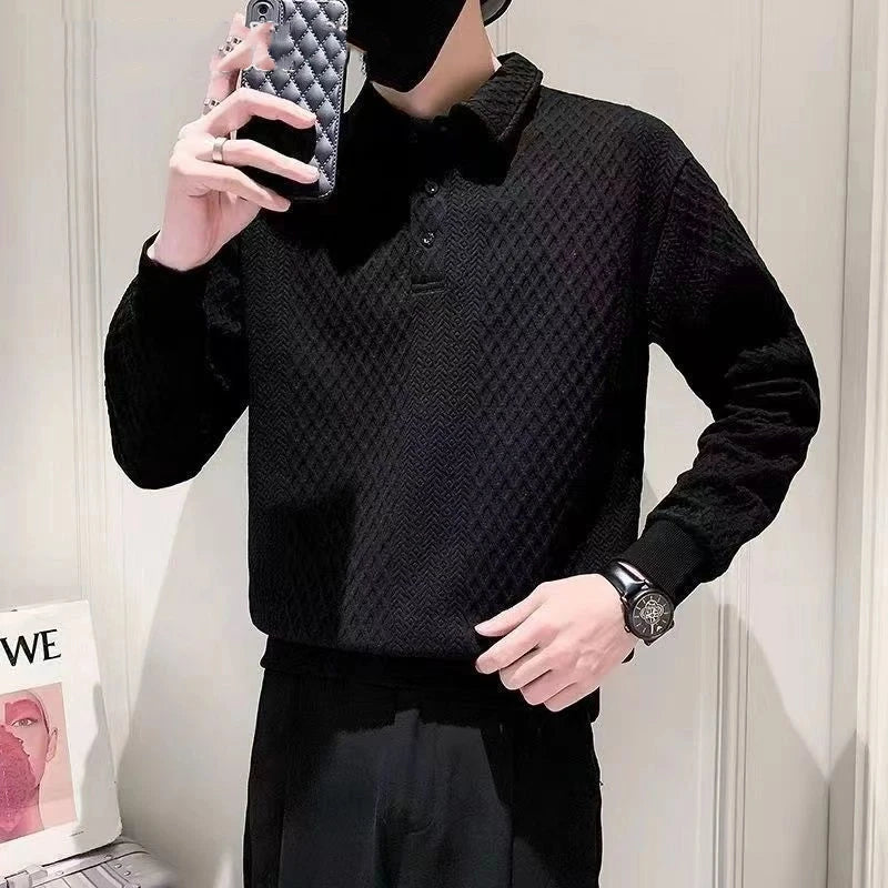 Men's Long Sleeved Hoodie with a Lapel and Polo Shirt, Autumn and Winter with Plush Trendy Casual and Versatile Fashion Top