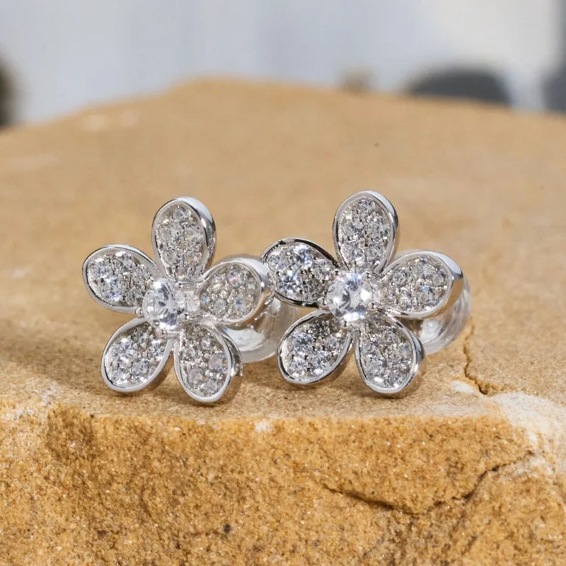 Elegant Bracelets Light Luxury Retro Flower earrings for women Rings Luxury Full Diamonds Double Wedding Jewelry Sets