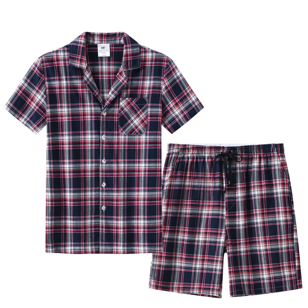 Men Summer Short Pajama Set, 2Pcs 100% Cotton Breathable Crop Pajama Short Sets Bottoms & Tops Cozy Suit for Home Outdoor