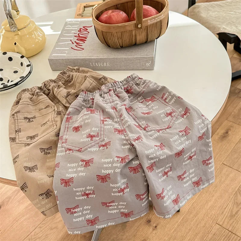 2025 Summer Kids Cotton Pants Korean Style Casual Unisex Boys Girls 1-7 Years Elastic Waist Toddler Clothes Children Trousers
