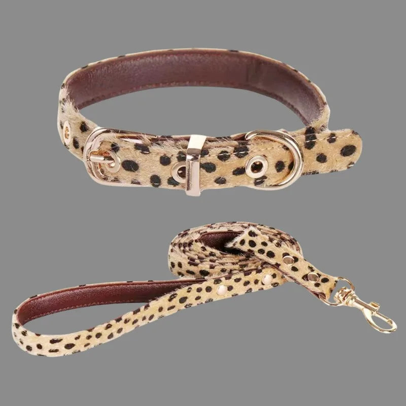 Leopard Print Horsehair Pet Collar Dog Chest Harness Leash Adjustable Set Small Dog Pet Supplies Accessories