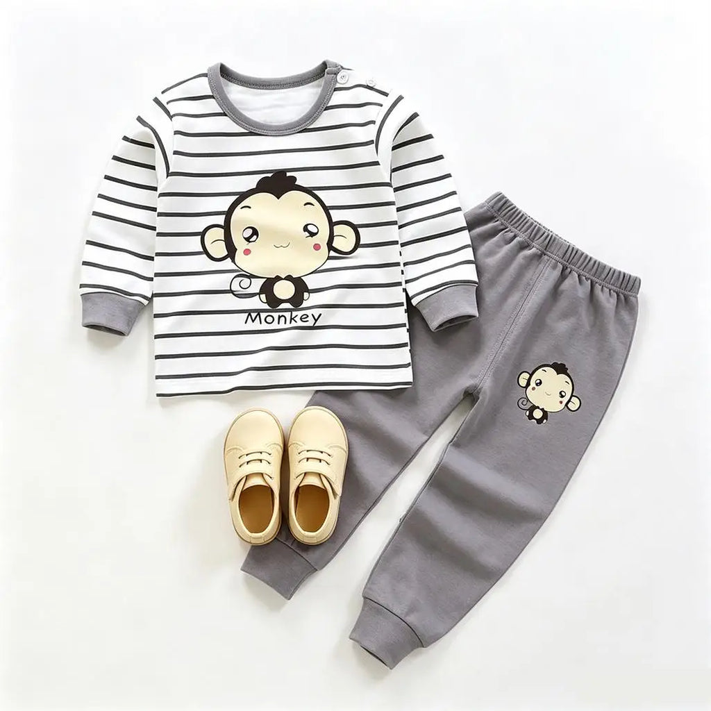 Baby Pajamas Suits Long-sleeved Two Piece Set Spring Autumn Clothing Round Neck Tops Pajamas Pants Toddler Cartoon Outfits