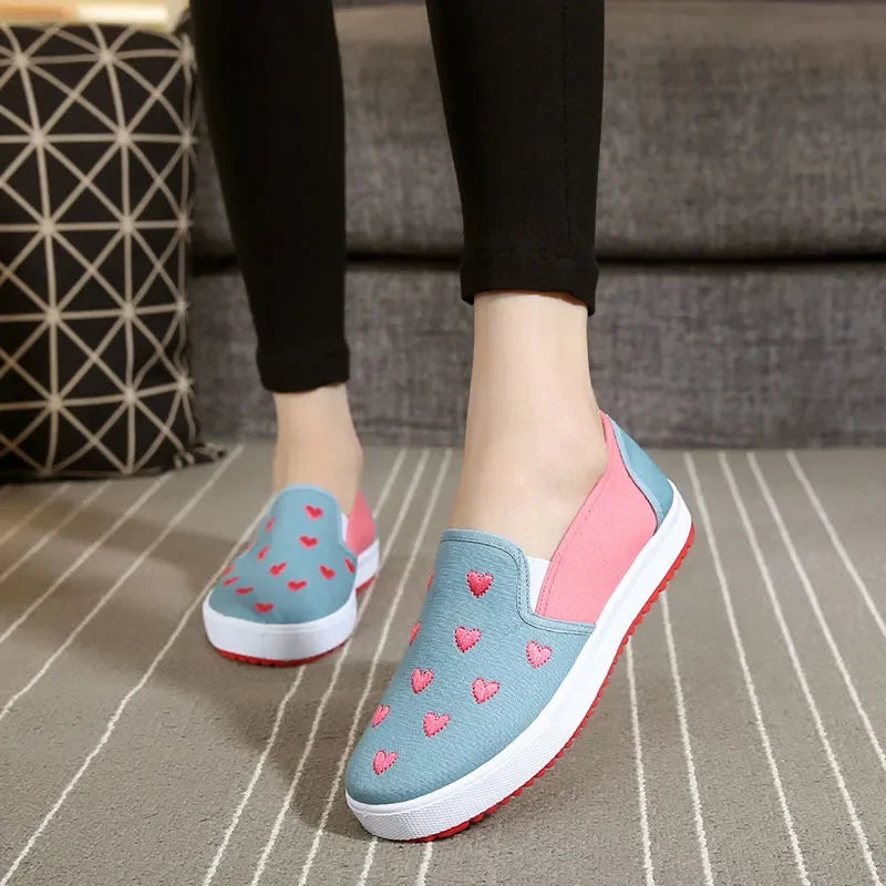 Zapatos De Mujer Women Cute Light Weight Demin Flat Platform Shoes Lady Fashion Sweet Slip on Shoes Teenager Casual Shoes E5286