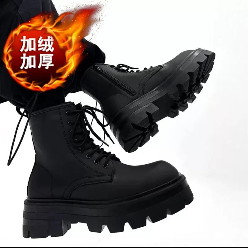 Shoes for Men Fad Velvet High Men's Boots Platform Frosted Leather Locomotive Boots High Quality Thick Sole Booties Botas Hombre