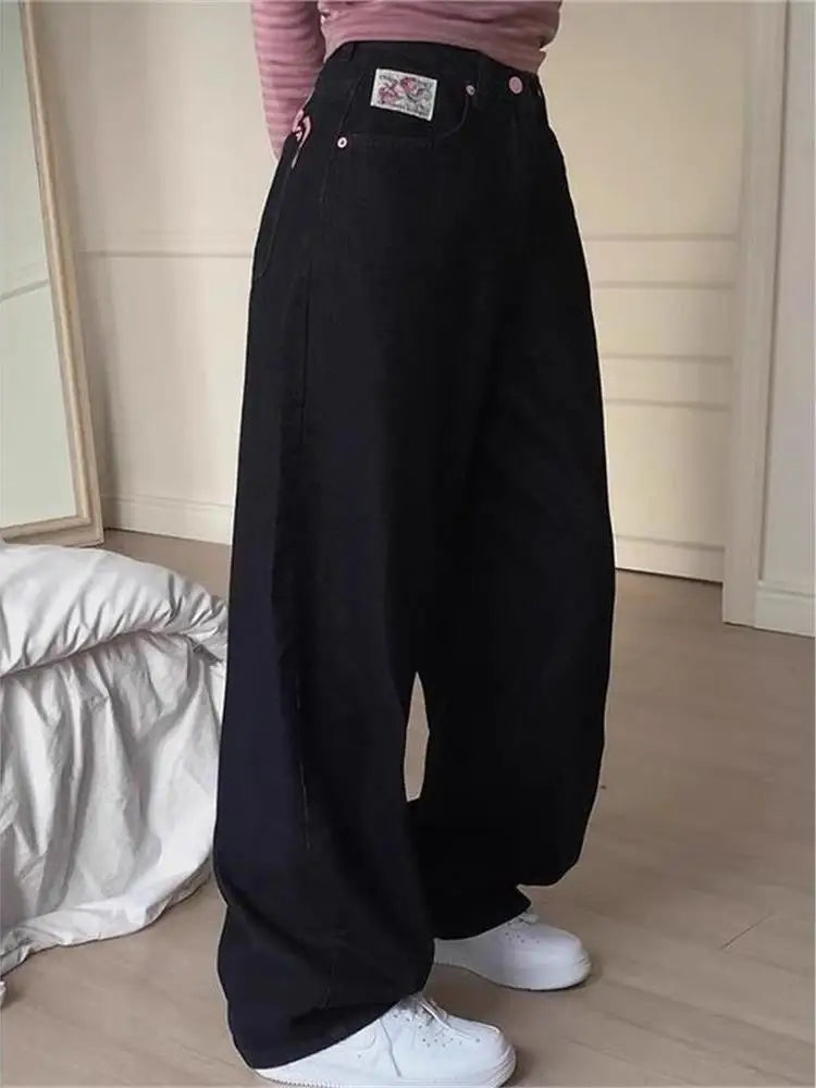 High Waist Bastitch Letter Print Denim Jeans Women's Summer New Sle Sweet Cool Spicy Girl Trendy Long Pants