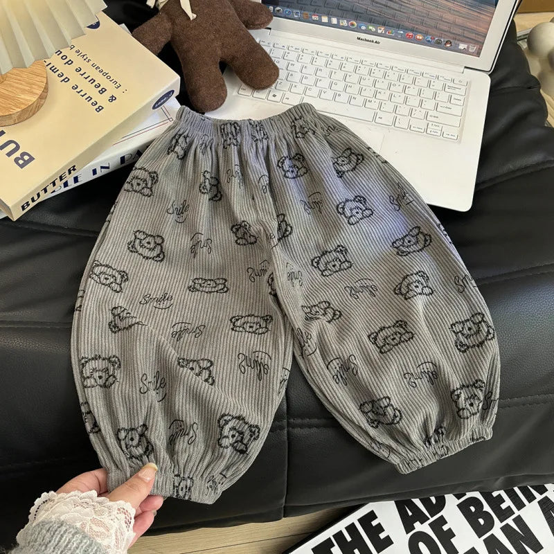 1pcs Boy Girl Winter Autumn Corduroy Kids Pants  Dot Mid Waist Harem Children Trousers