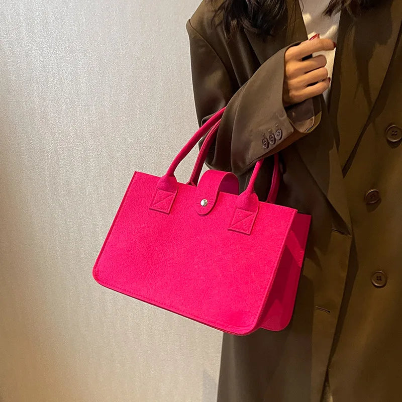 Ins Style Candy Color Large Capacity Felt Tote Bag, Portable Handheld Shopping Bag, Ideal Wedding Gift & Daily Commute Bag