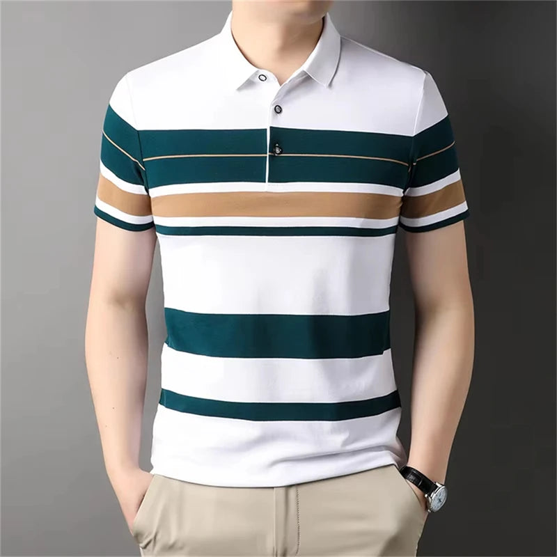 Retro Stripe Graphic Polo Shirts For Men Simple Fashion Daily Wear 3D Printed Father Polo Shirt Casual Breathable Oversized Tops