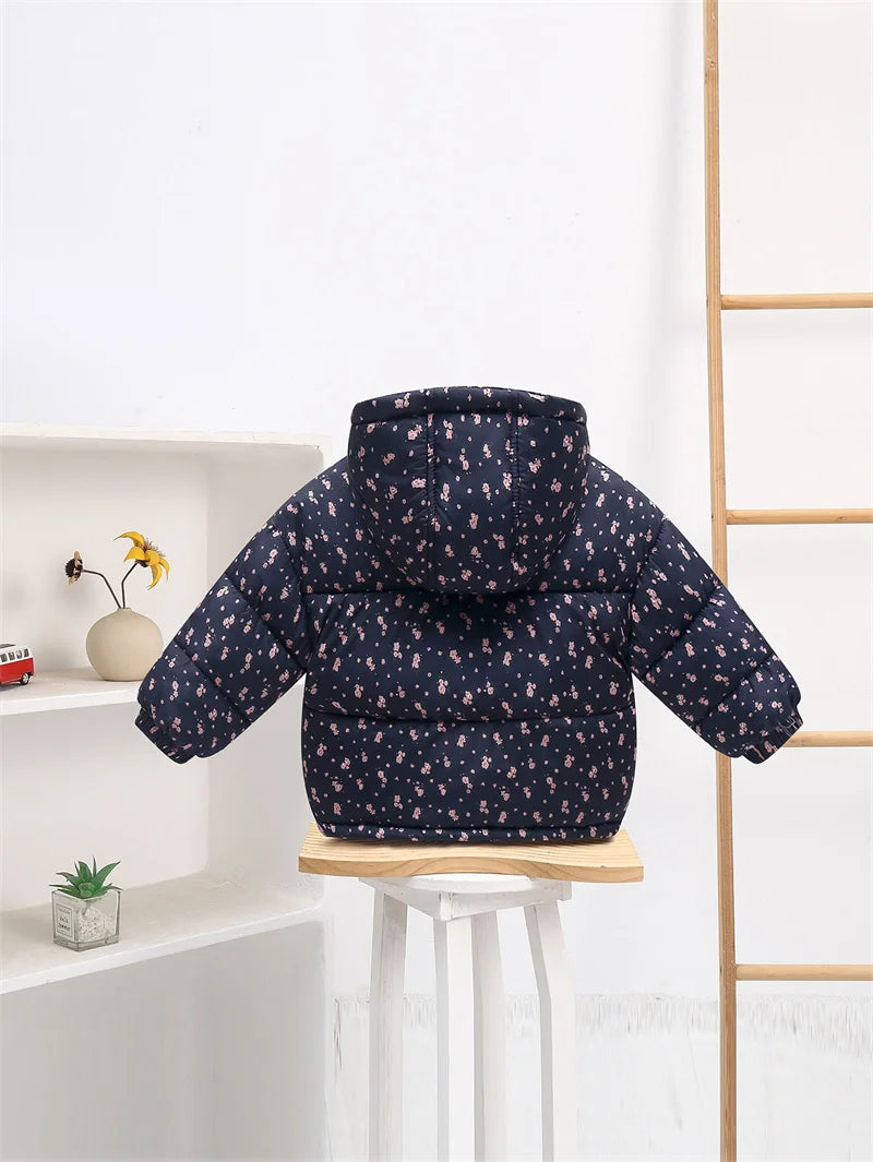 Kids Warm Down Coats Children Comfortable Versatile Print Hooded Zipper Outdoor Outerwear Girls Boys Casual Thermal Jacket