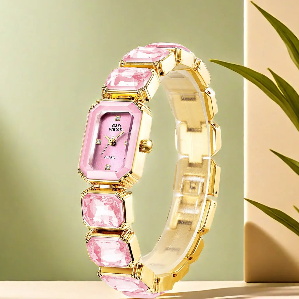 Small Golden Square Dial Quartz Watch for Women Bracelet Watch Luxury Diamond Fashion Women's Watch Relojes Para Damas