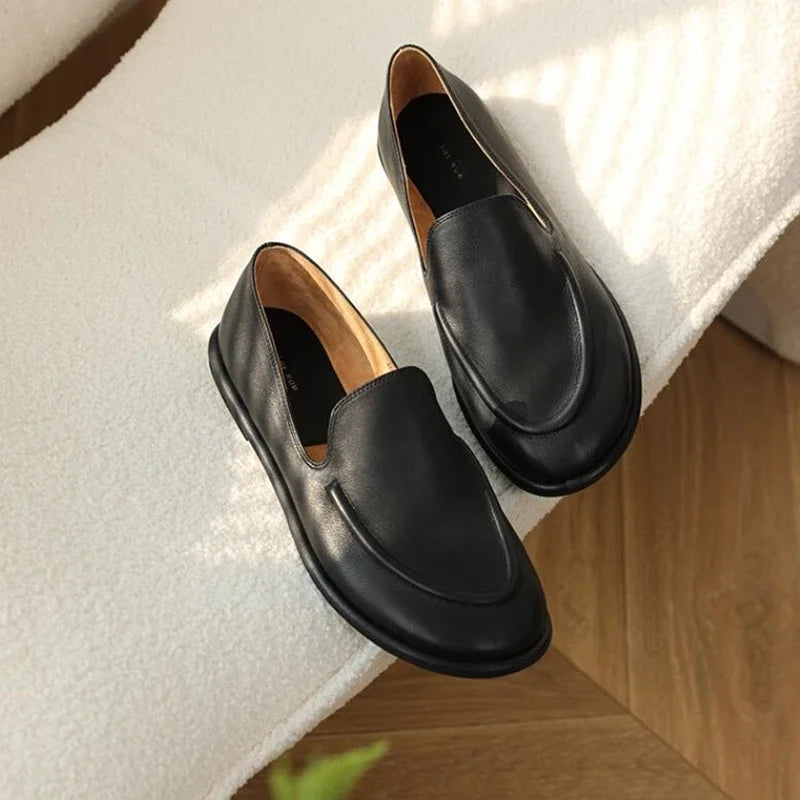 Women's Mary Janes Round Toe Loafers Spring Autumn 2025 New Genuine Leather Woman Shoes Soft Soles Slip-on Ladies Walking Flats