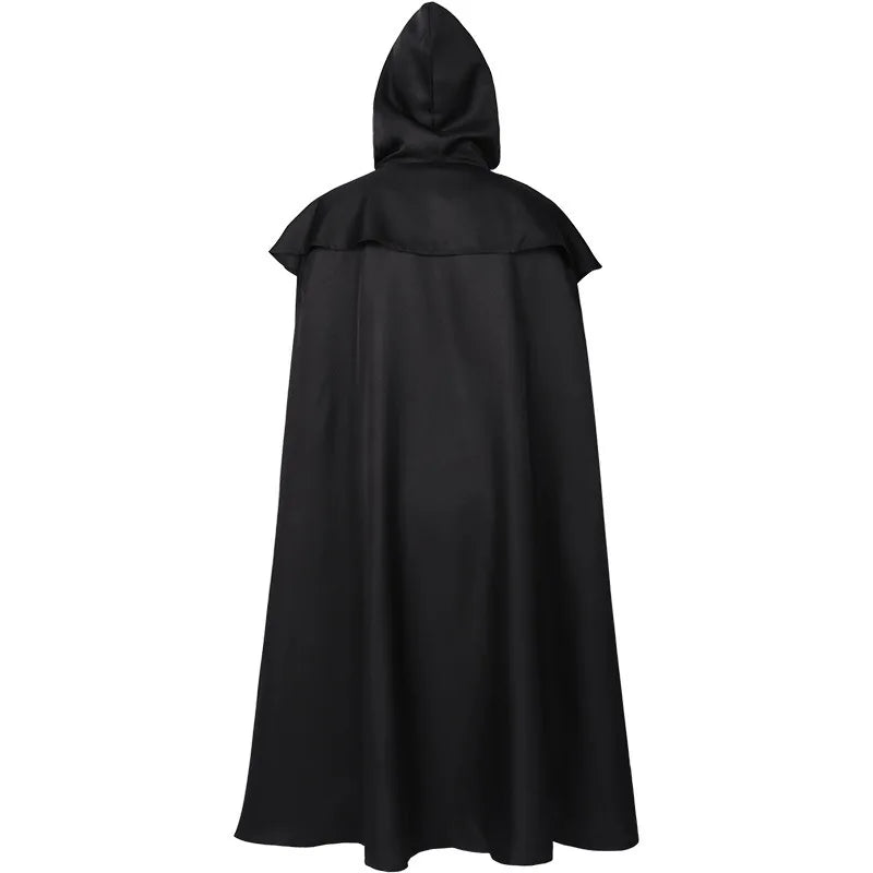 2026 Medieval Men's Black Retro Cosplay Hooded Cape Gothic Long Cloak Jacket, Red Green Blue Available, Unisex Jacket