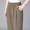 Ladies High Waist Ice Silk Hemp Thin Straight Leg Casual Pants Harlan Sle Nine Point Summer Trousers Pure Color Casual Wear