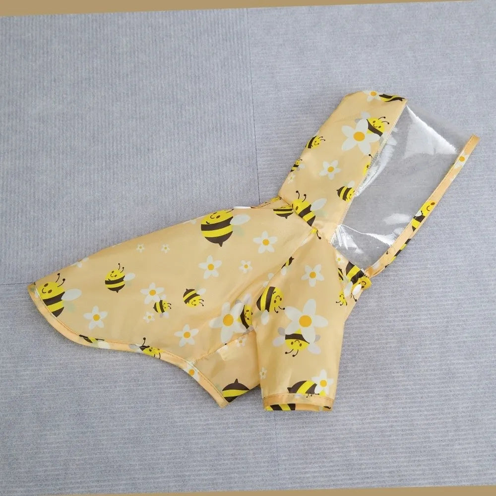 Pet Clothing Cartoon Bee Print Dog Hooded Raincoat Light Thin PVC Pet Waterproof Cloak with D-ring Puppy Rain Poncho Rainy Day