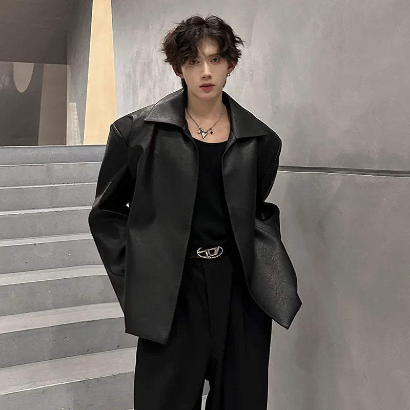 Handsome Fashion No Buttons PU Leather Jacket Men's Women's Motorcycle Faux Leather Jacket Spring Autumn Leather Coat