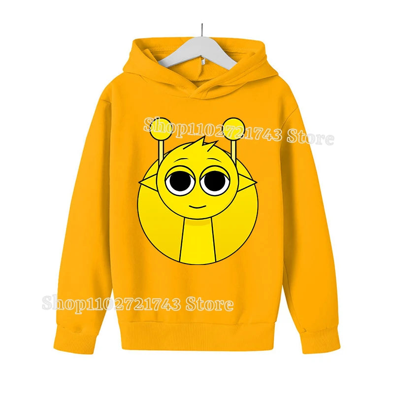 Sprunki Thick Hoodie for Children Anime Cartoon Fashion Sweatshirt Boys Girls Autumn Winter Hip Hop Hooded Hoodies Kids Clothes