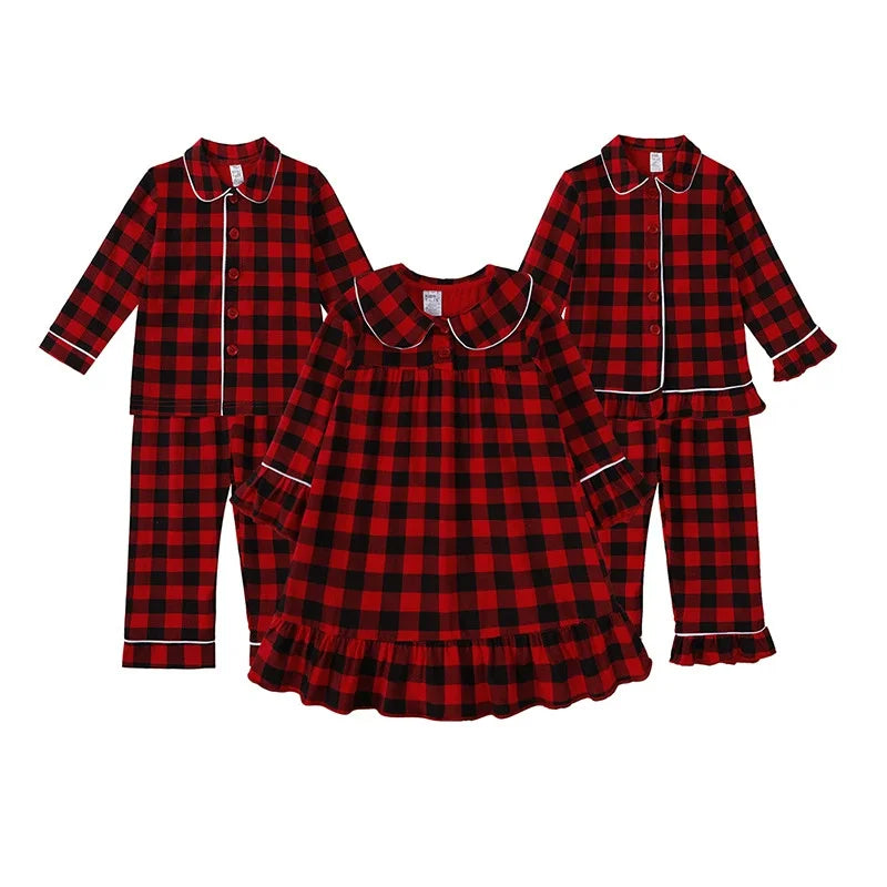 Christmas Pyjamas Sets for Kids 1-13 Years Cotton Loungewear Sibling Pajamas Winter Baby Boys Girls Soft Plaid Children Clothes